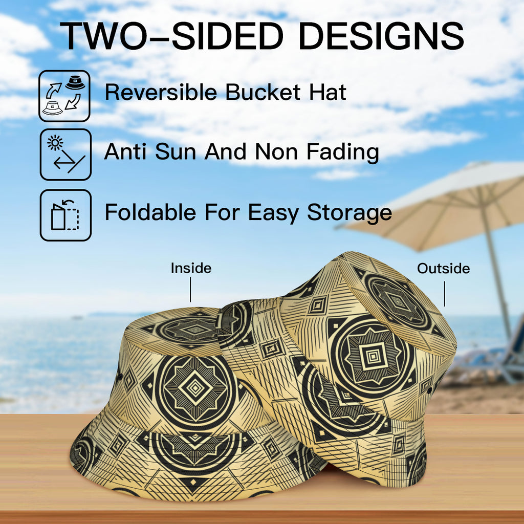 Golden Geometric Shapes Double-Sided Unisex Polyester Bucket Hat