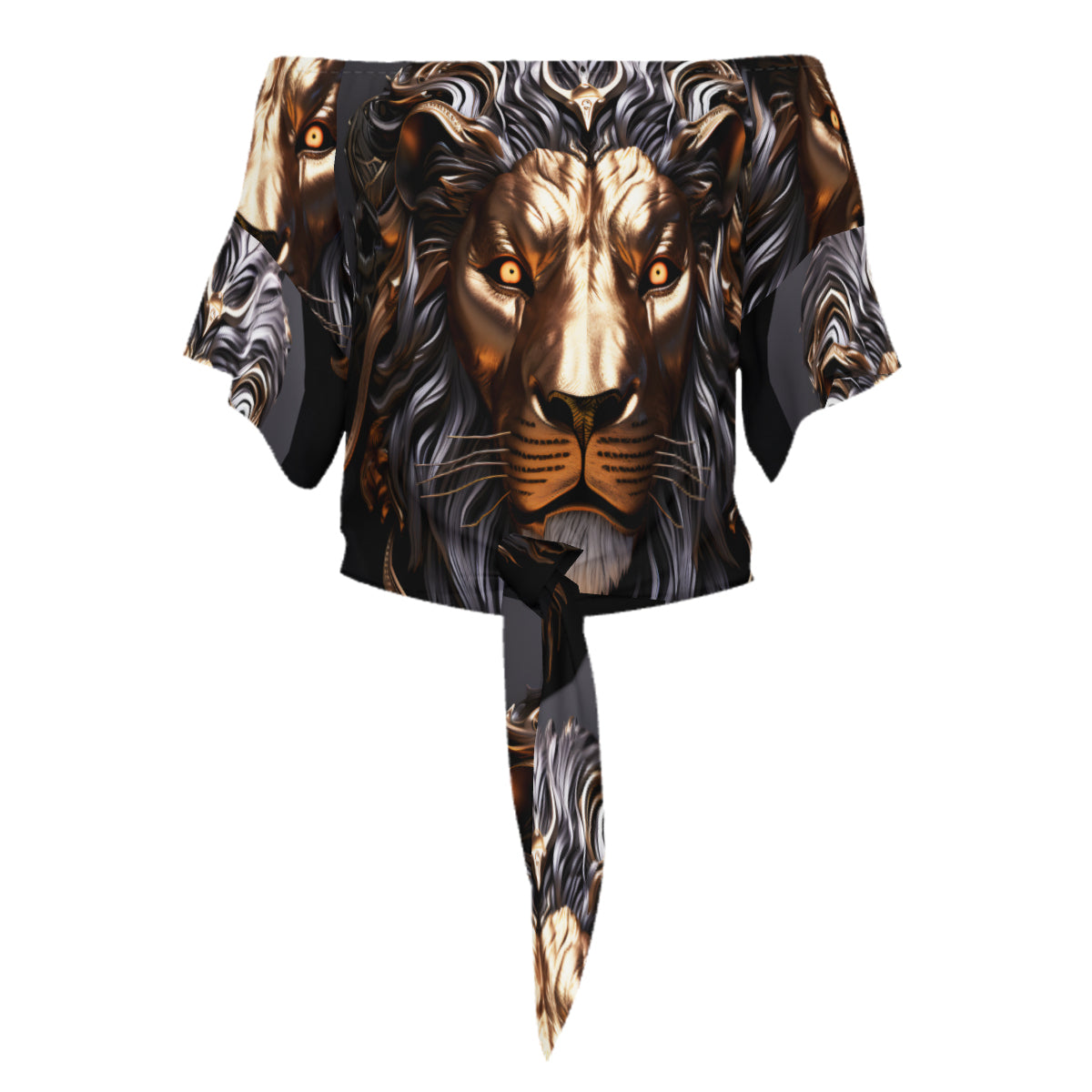 Metallic Lion One-Shoulder Tie Short Sleeves