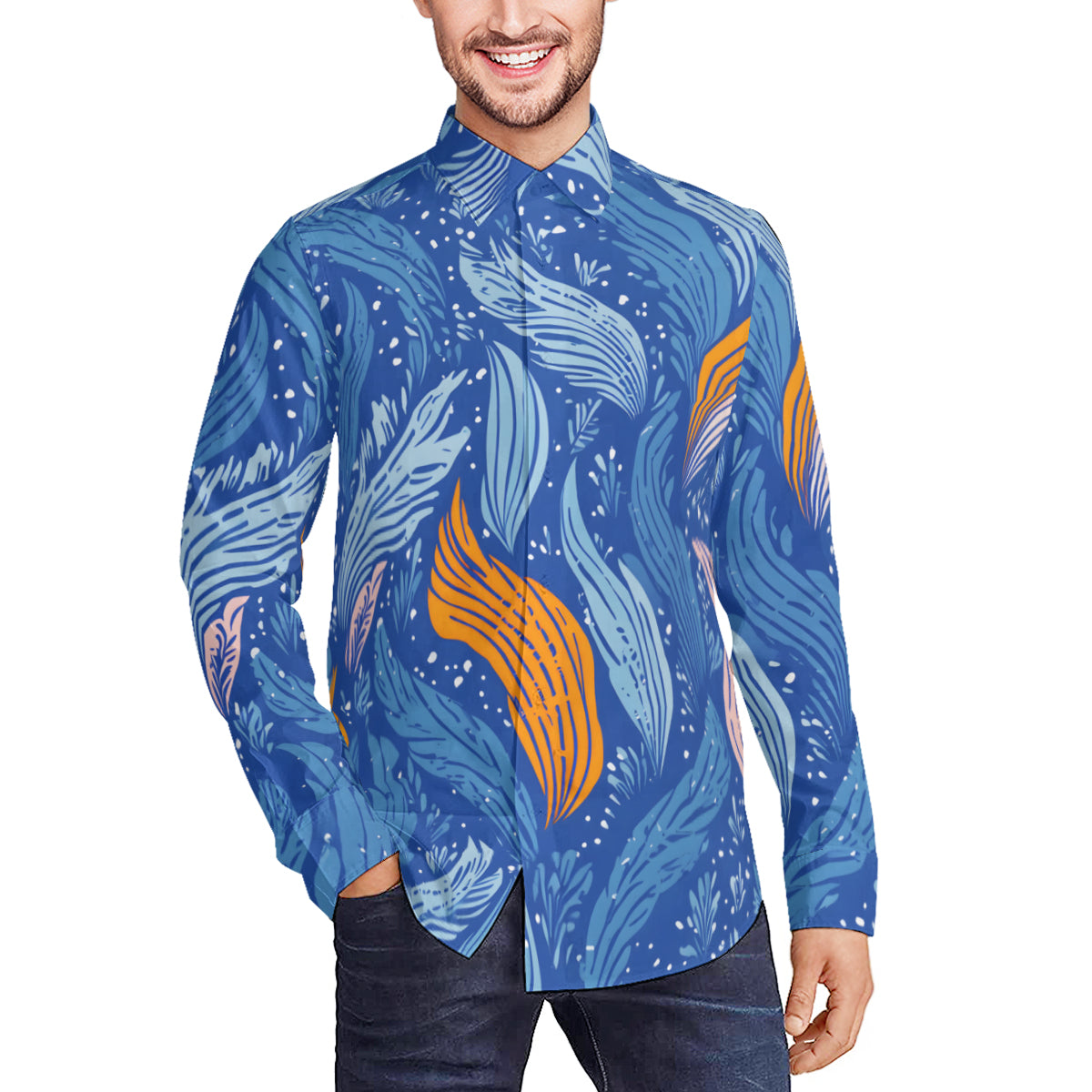 Abstract Floral Classic Long Sleeves Men's Shirt