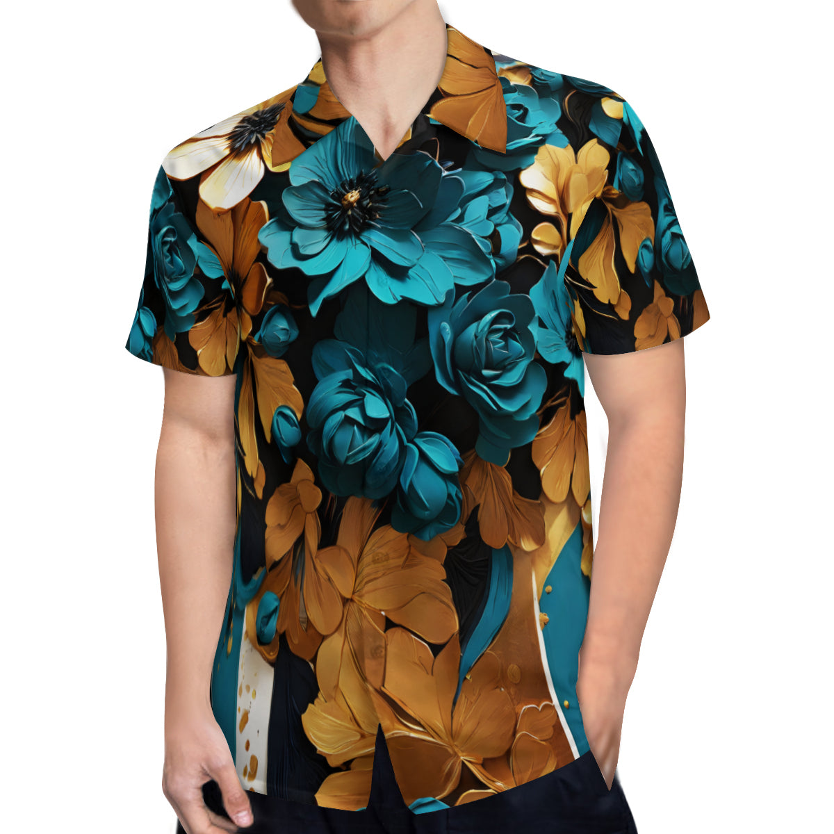Vibrant Teal Short Sleeves Men's Shirt