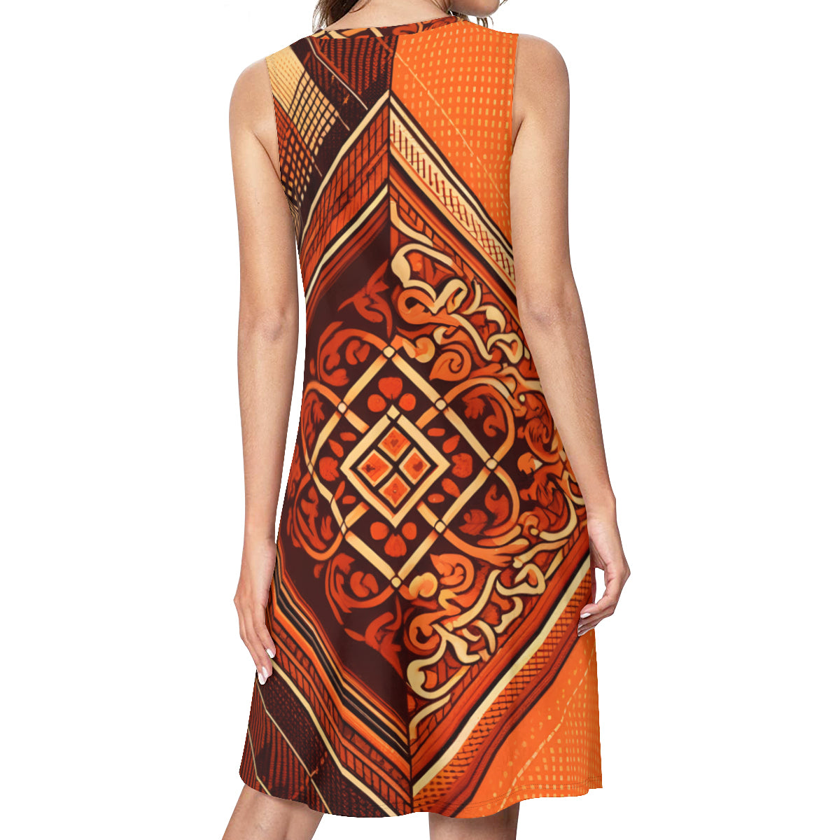 Orange Check Women's Casual Dress | Polyester