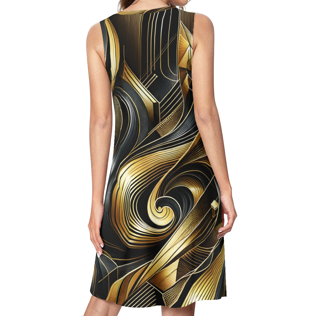 Elegant Gold Women's Casual Dress | Polyester
