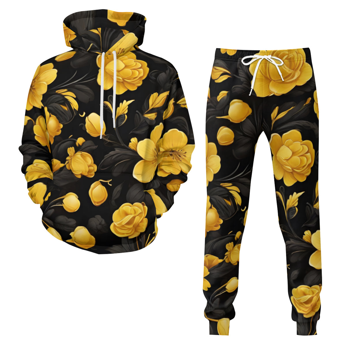 Yellow Black Men's Adult Hoodie Set (Double-Layer Hood) | Health Fabric