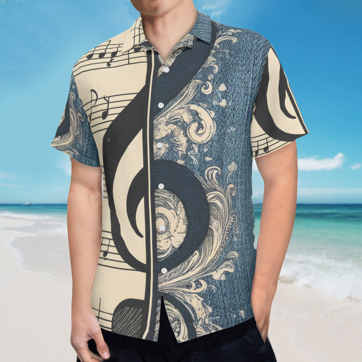 Musical Denim Short Sleeves Men's Shirt