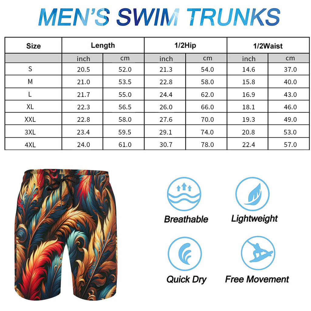 Elegant Feathers Men's Beach Shorts (Not Mesh Lined) | Polyester