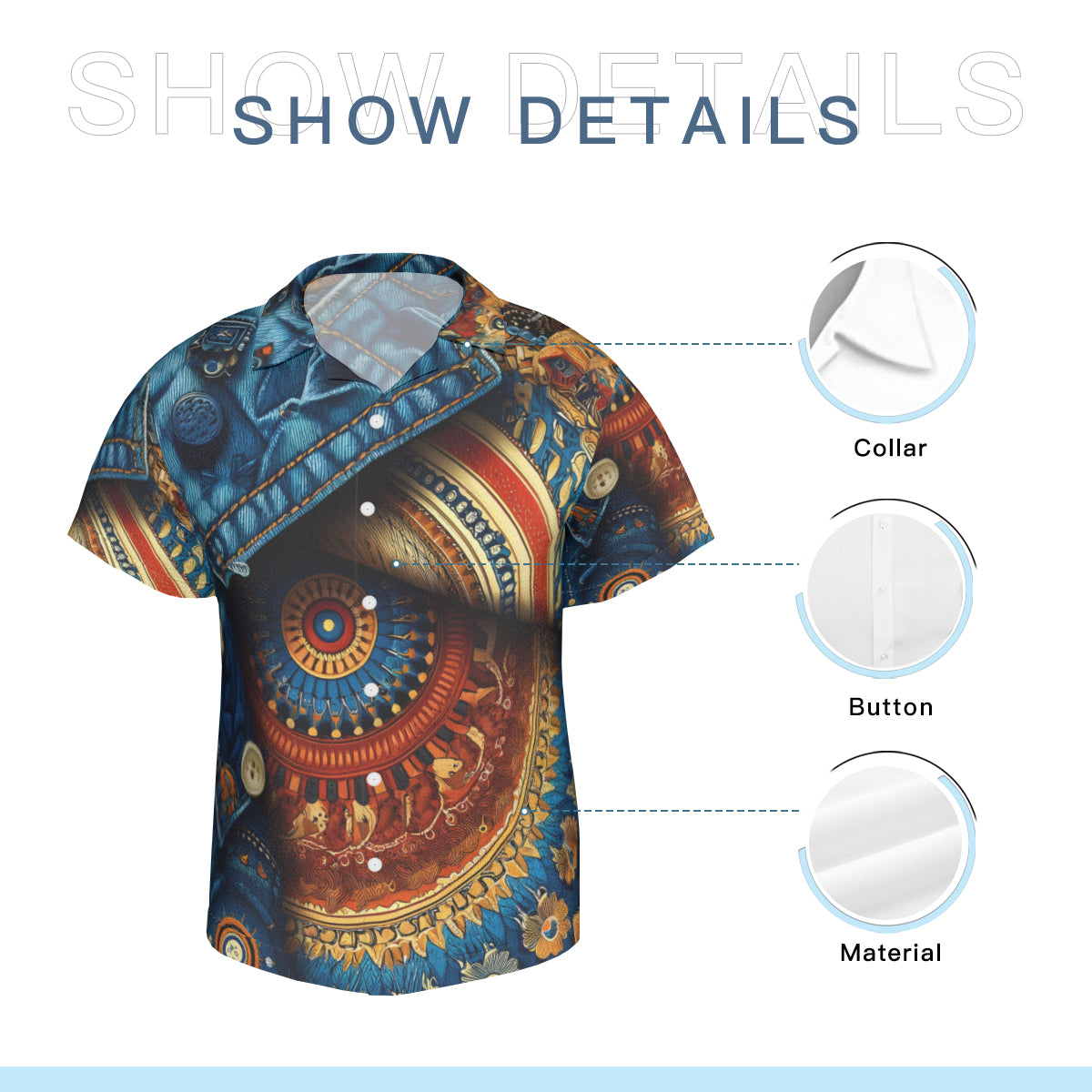 Denim And African Design Short Sleeves Men's Shirt