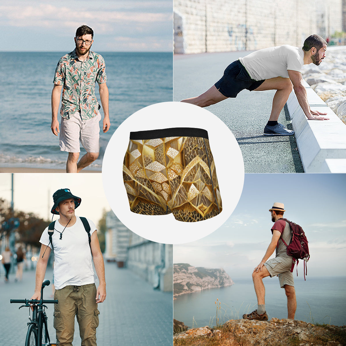 Golden Architechtural Design  Men's Underwear (Multi-Faceted Design)