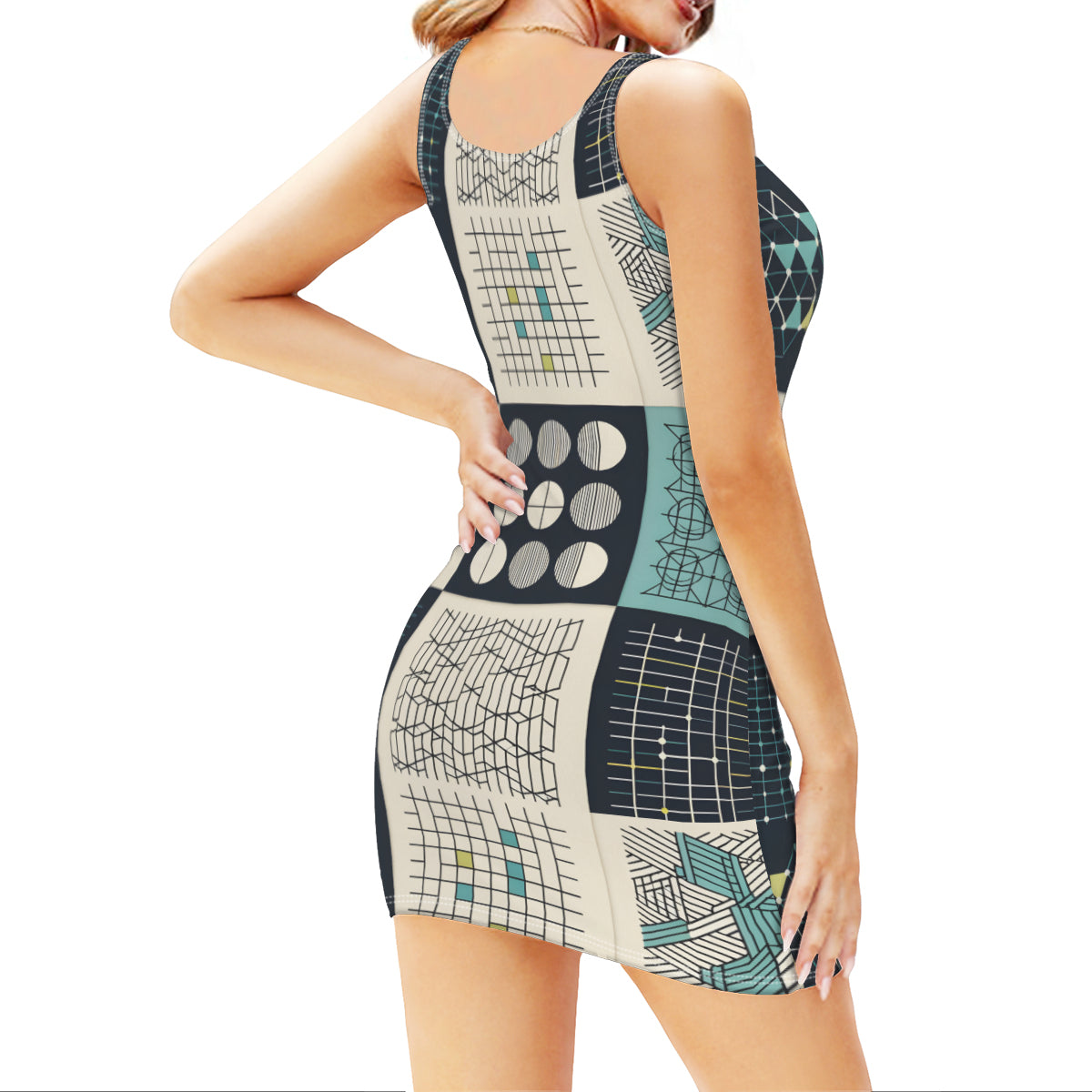 Abstract Minimal Sleeveless Slim-Fit Euro-Size Tank Slip Dress | Polyester