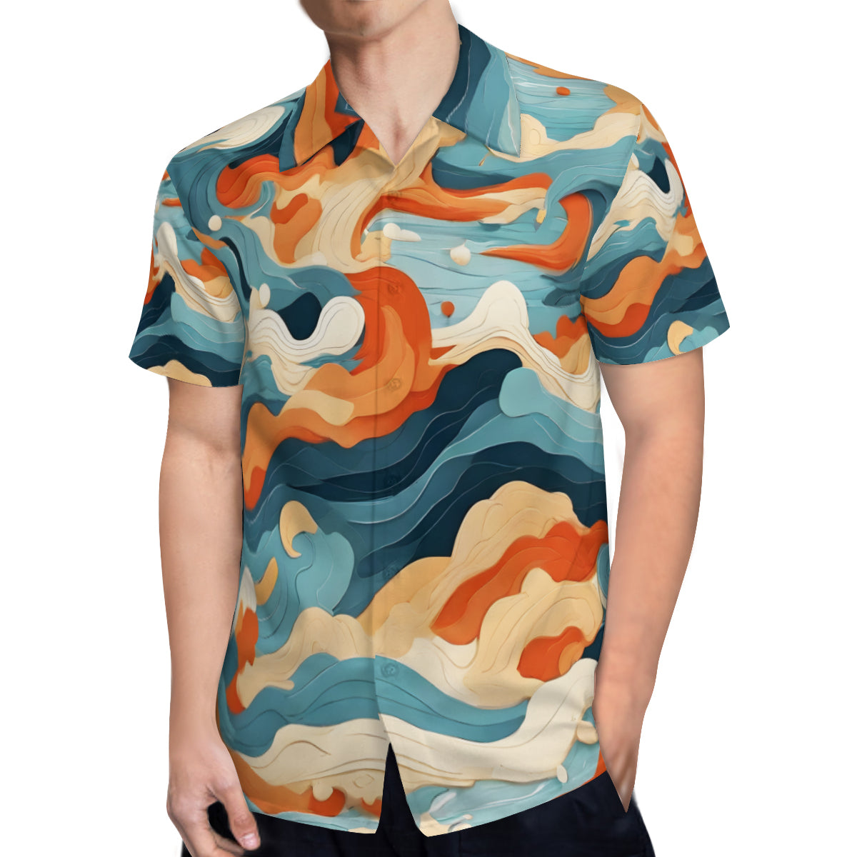 Wave Pattern Short Sleeves Men's Shirt