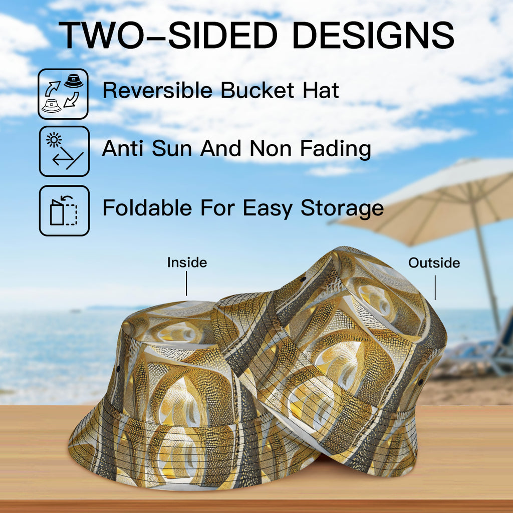Golden Archtectural Double-Sided Unisex Polyester Bucket Hat