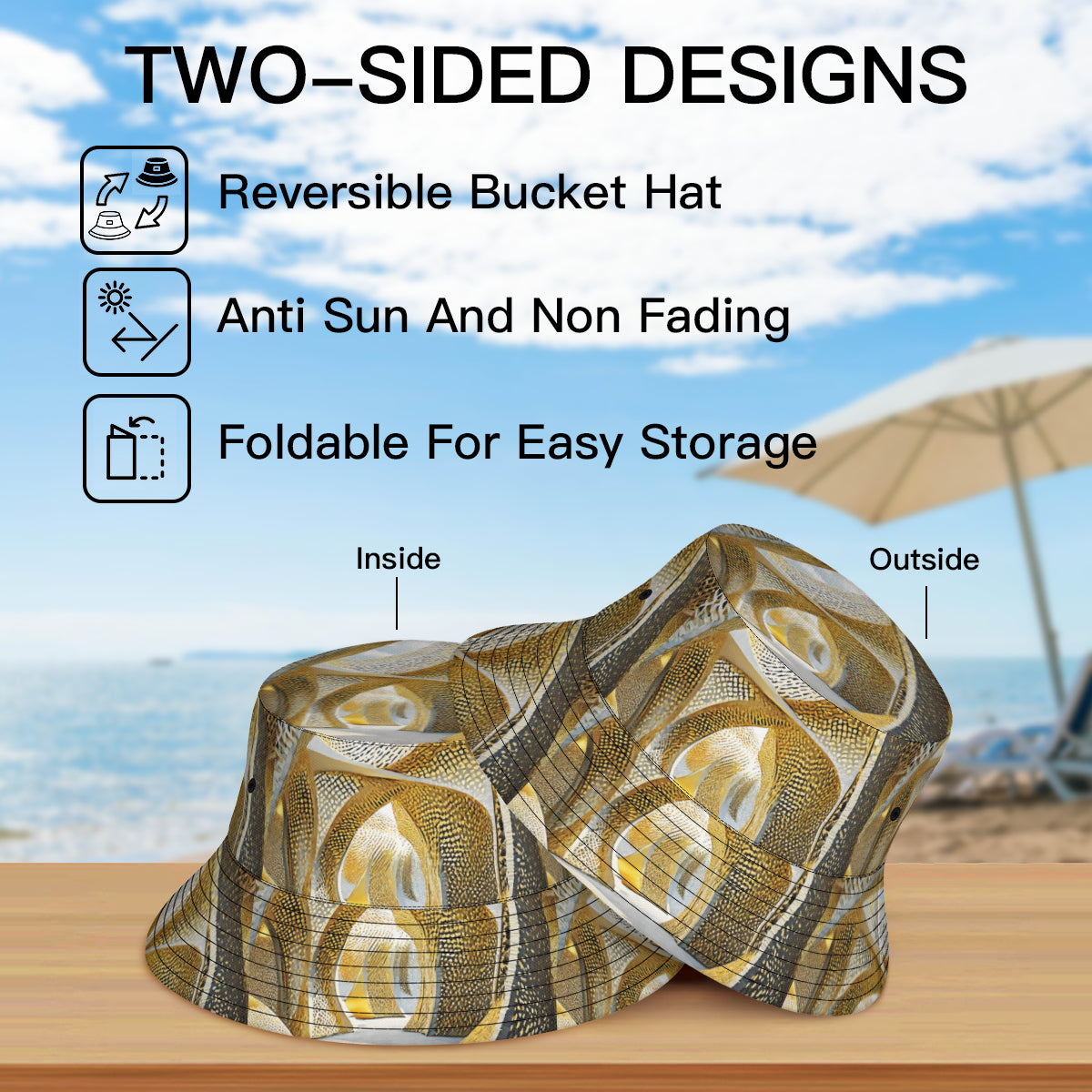 Golden Archtectural Double-Sided Unisex Polyester Bucket Hat