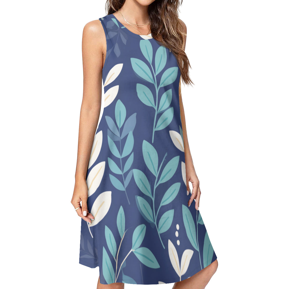 Blue Floral Women's Casual Dress | Polyester