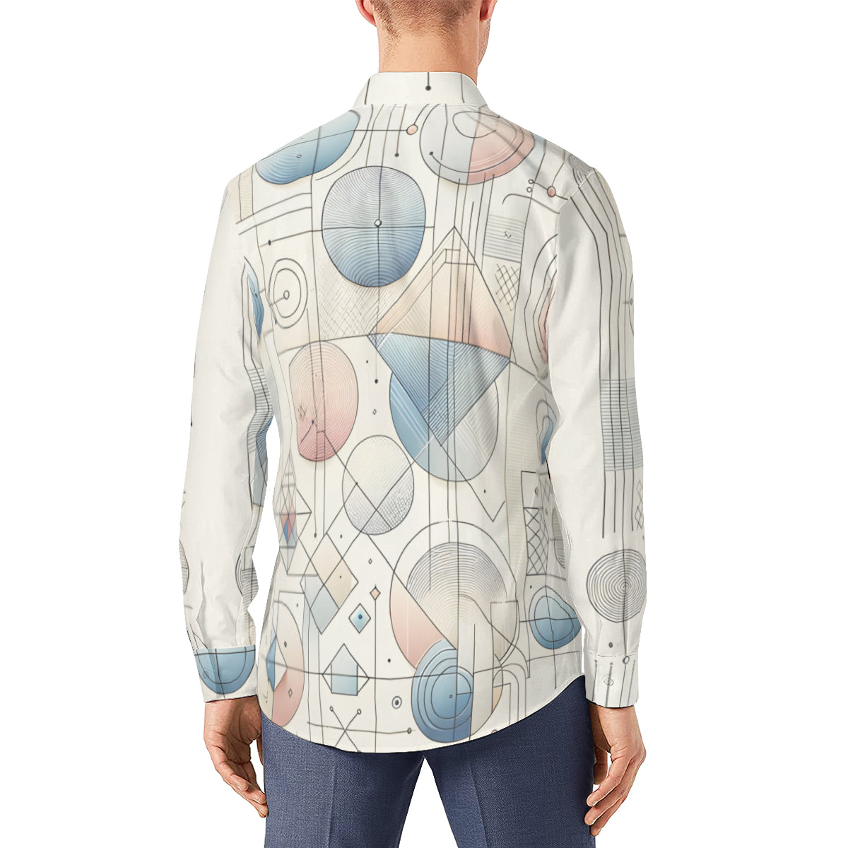 Minimalistic Geometric Shapes Men's Classic Long-Sleeved Shirt | Polyester