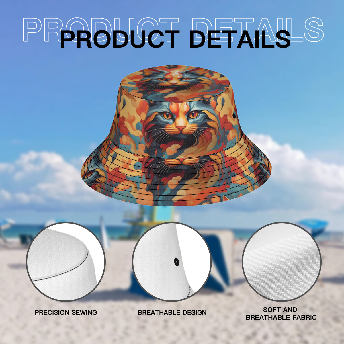 Cat Lovers Double-Sided Unisex Polyester Bucket Hat