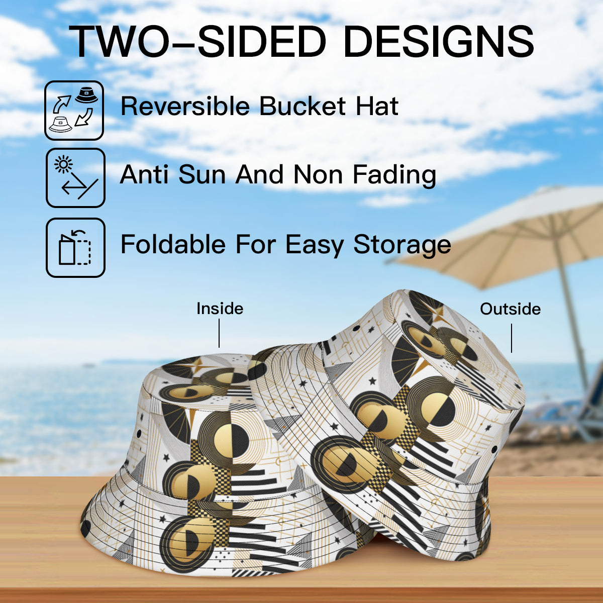 Abstract White Gold Double-Sided Unisex Polyester Bucket Hat