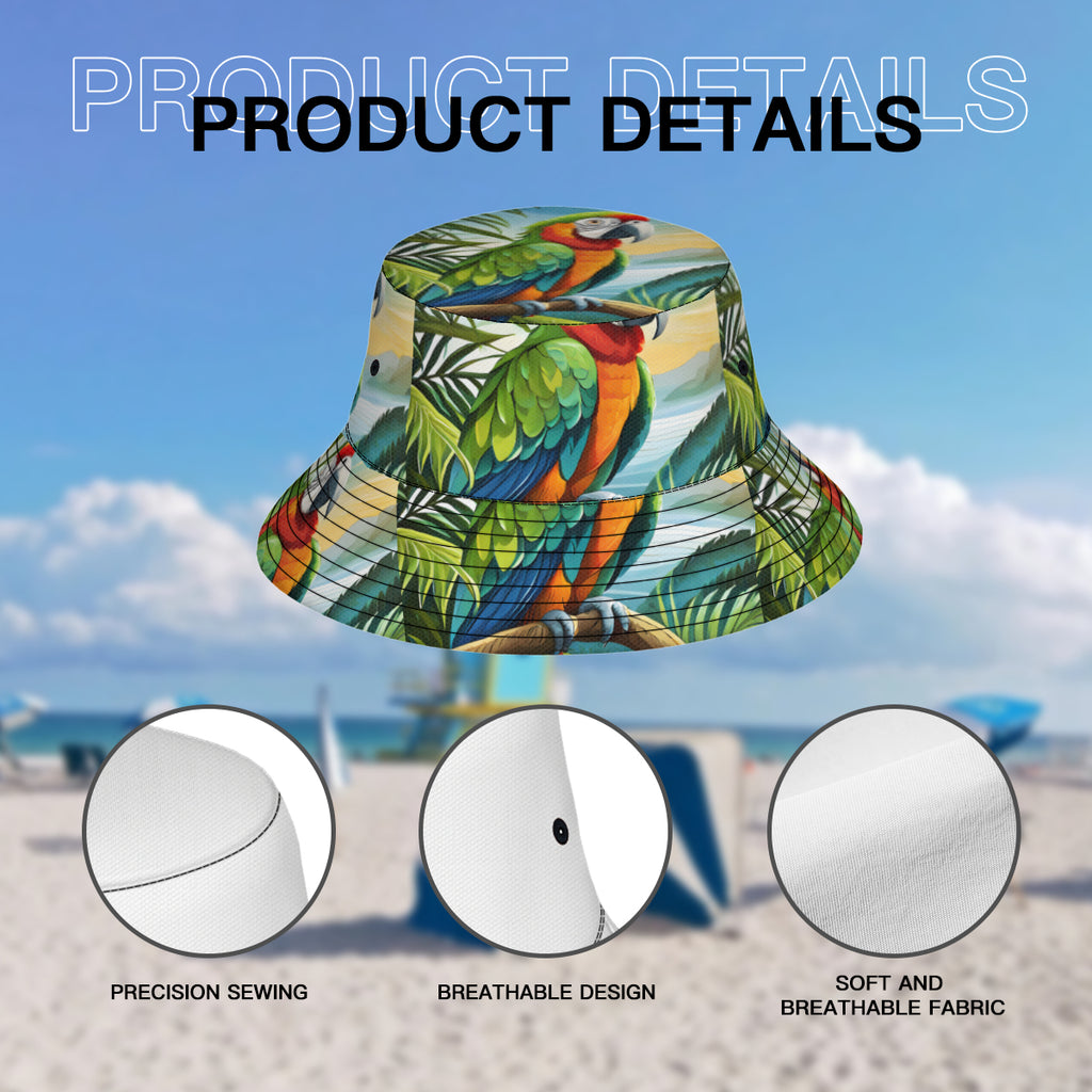 Tropical Parrot Double-Sided Unisex Polyester Bucket Hat