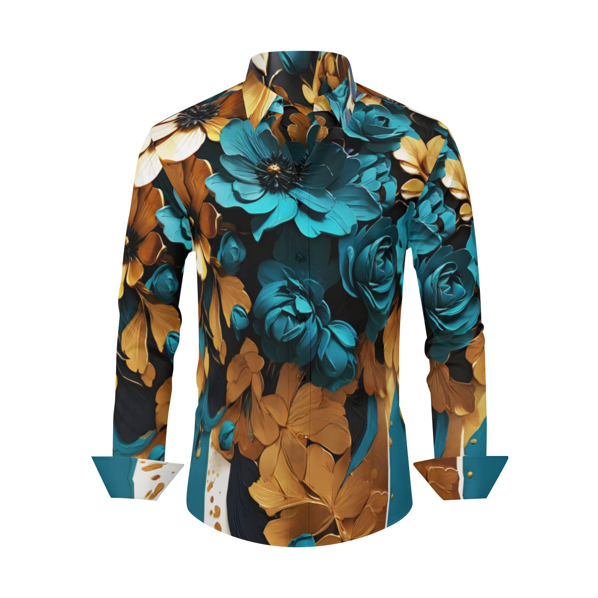 Abstract 3D Floral Long Sleeves Men's Shirt