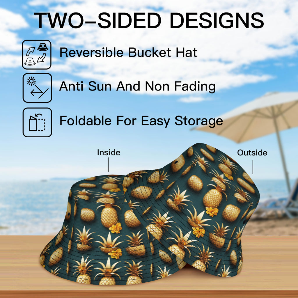 Golden Pineapple Double-Sided Unisex Polyester Bucket Hat