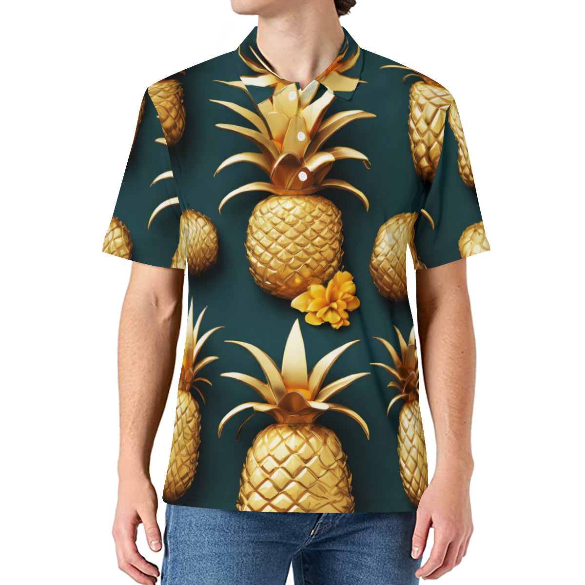 Golden Pineapple Men's Premium European Size POLO Shirt | 95% Polyester+5% Spandex