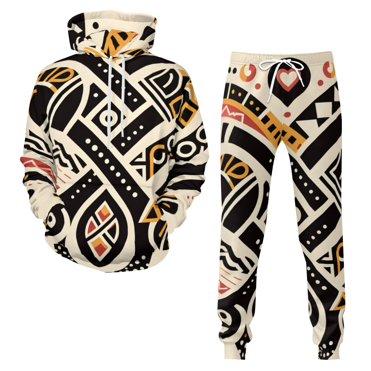 African Pattern Men's Adult Hoodie Set (Double-Layer Hood) | Health Fabric