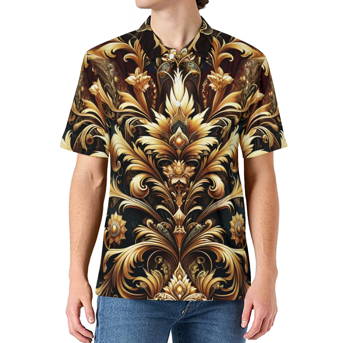 Elegant Gold Men's Premium European Size POLO Shirt | 95% Polyester+5% Spandex