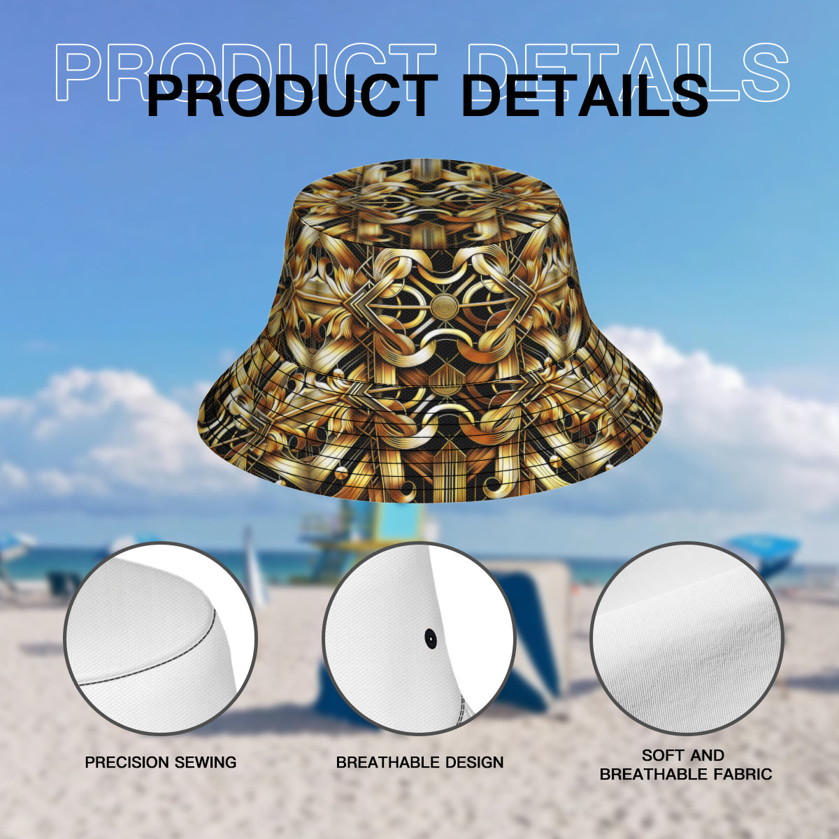 Golden Pineapple Double-Sided Unisex Polyester Bucket Hat
