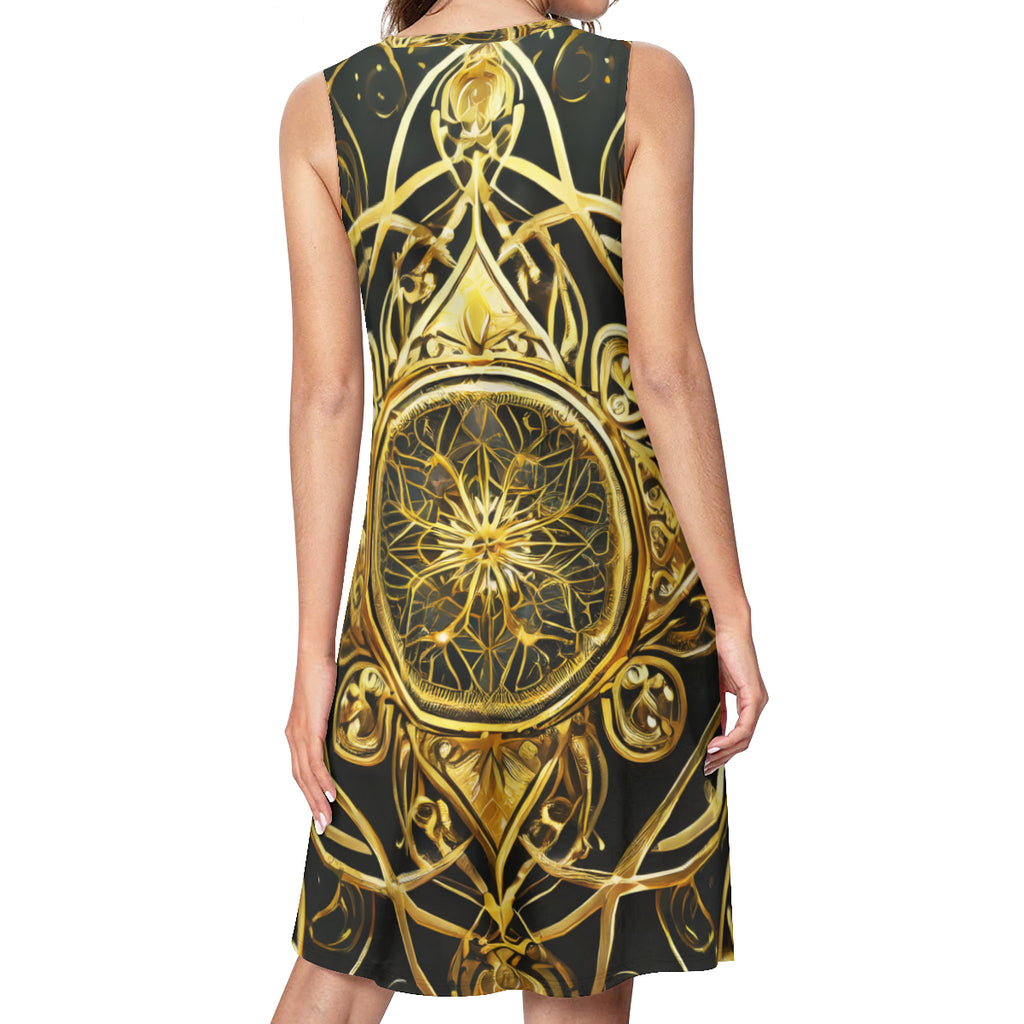 Elegant Gold Women's Casual Dress | Polyester