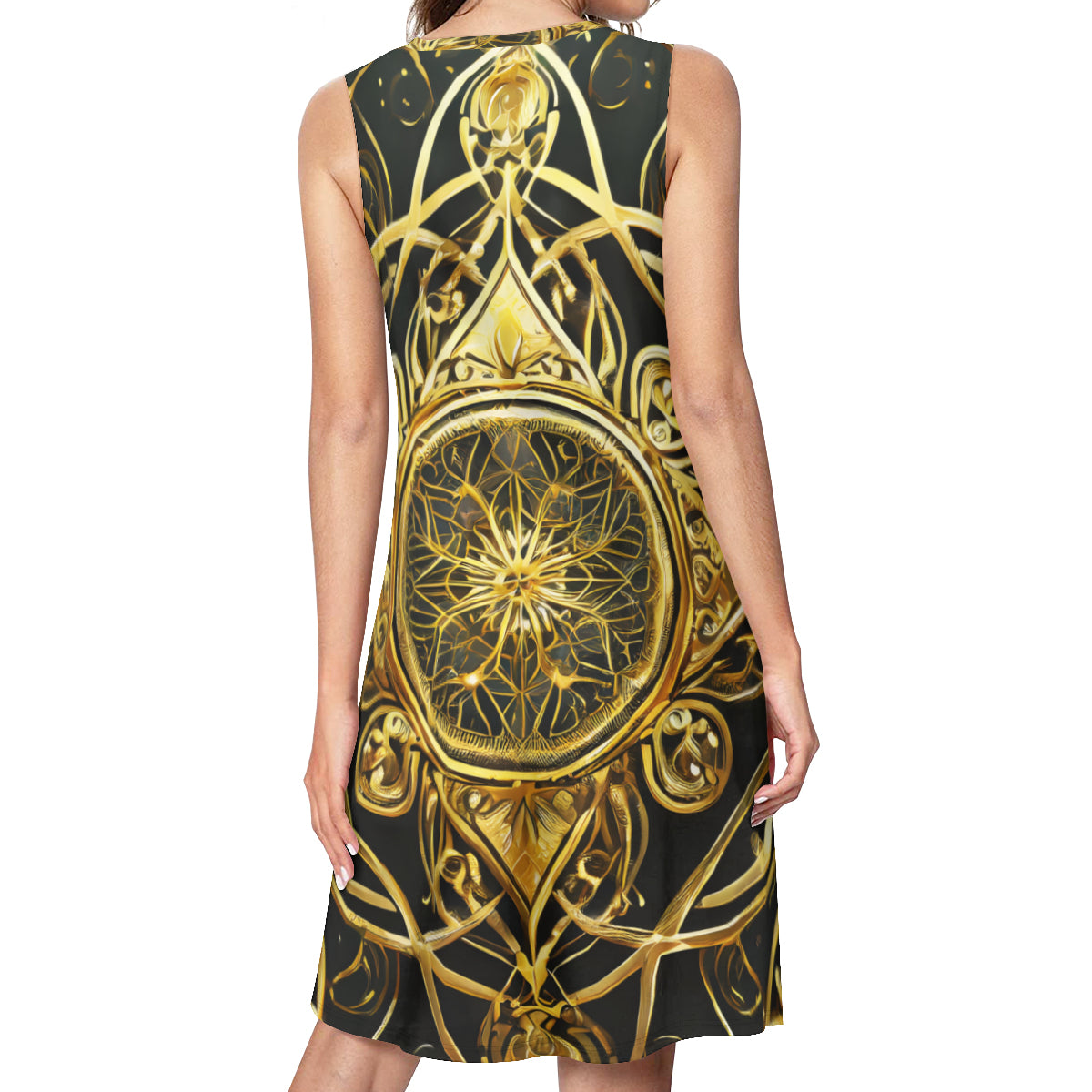 Elegant Gold Women's Casual Dress | Polyester