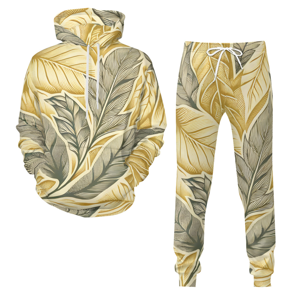 Golden Leaves Men's Adult Hoodie Set (Double-Layer Hood) | Health Fabric