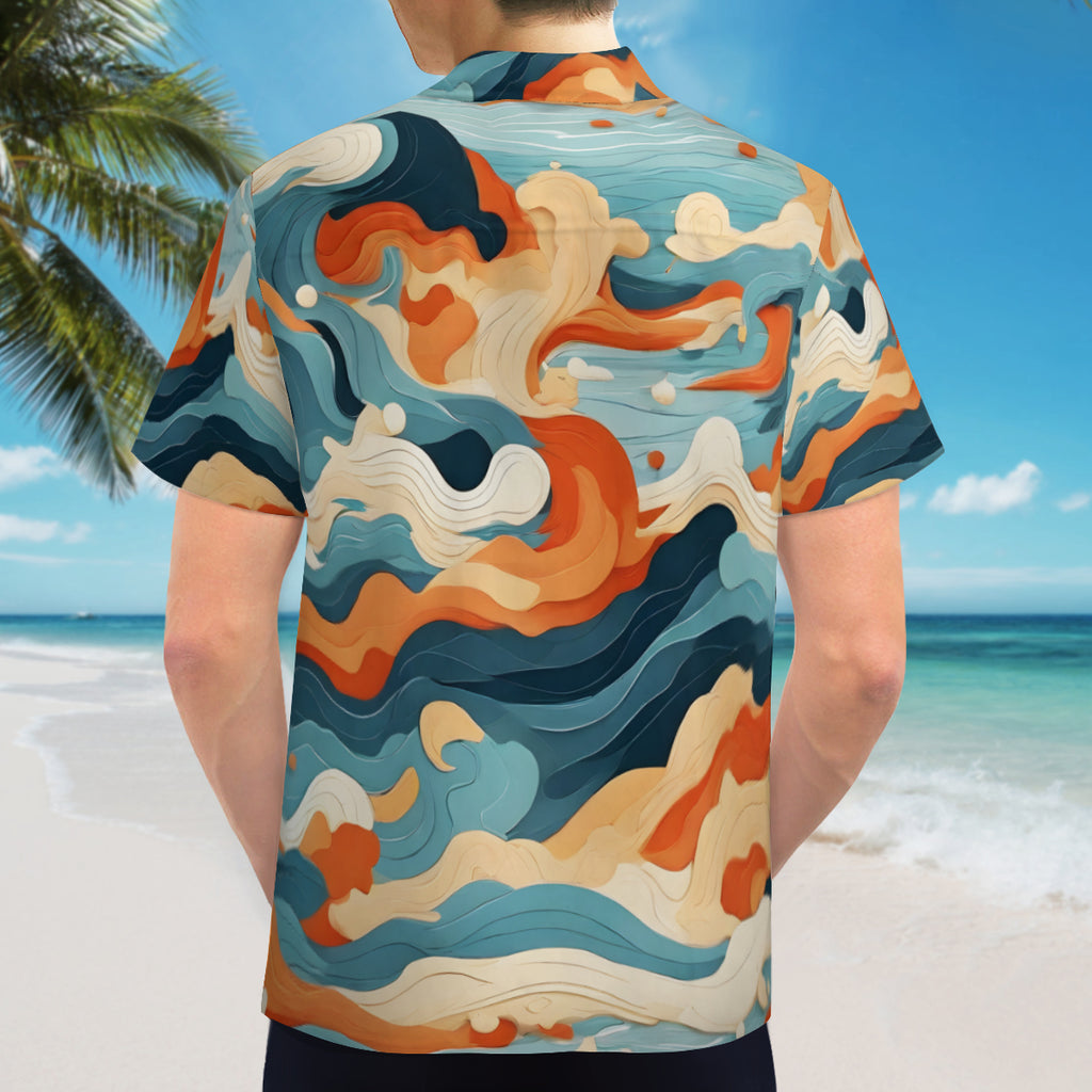 Wave Pattern Short Sleeves Men's Shirt