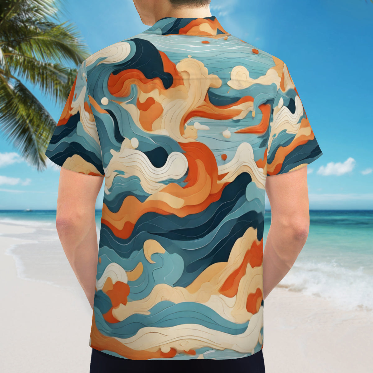 Wave Pattern Short Sleeves Men's Shirt