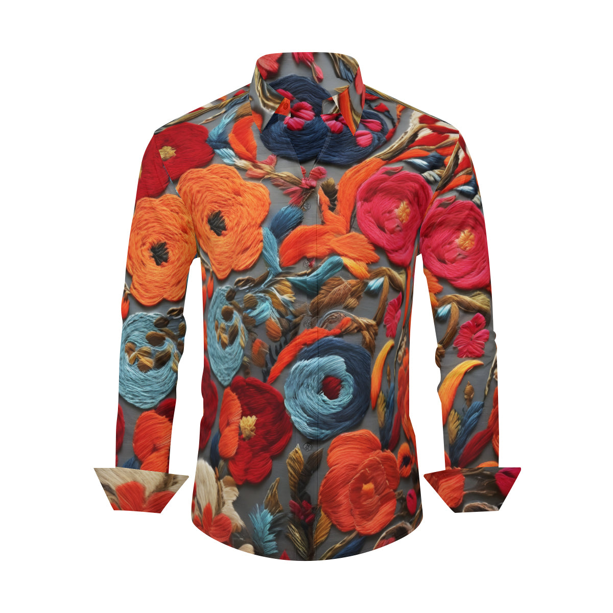 Floral Men's Classic Long-Sleeved Shirt | Polyester
