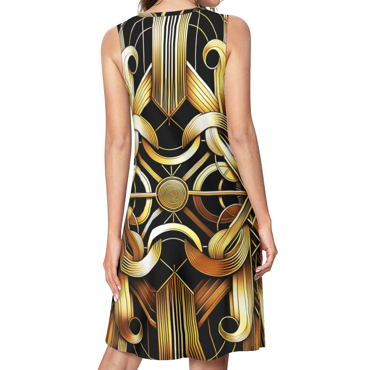 Golden Elegance Women's Casual Dress | Polyester