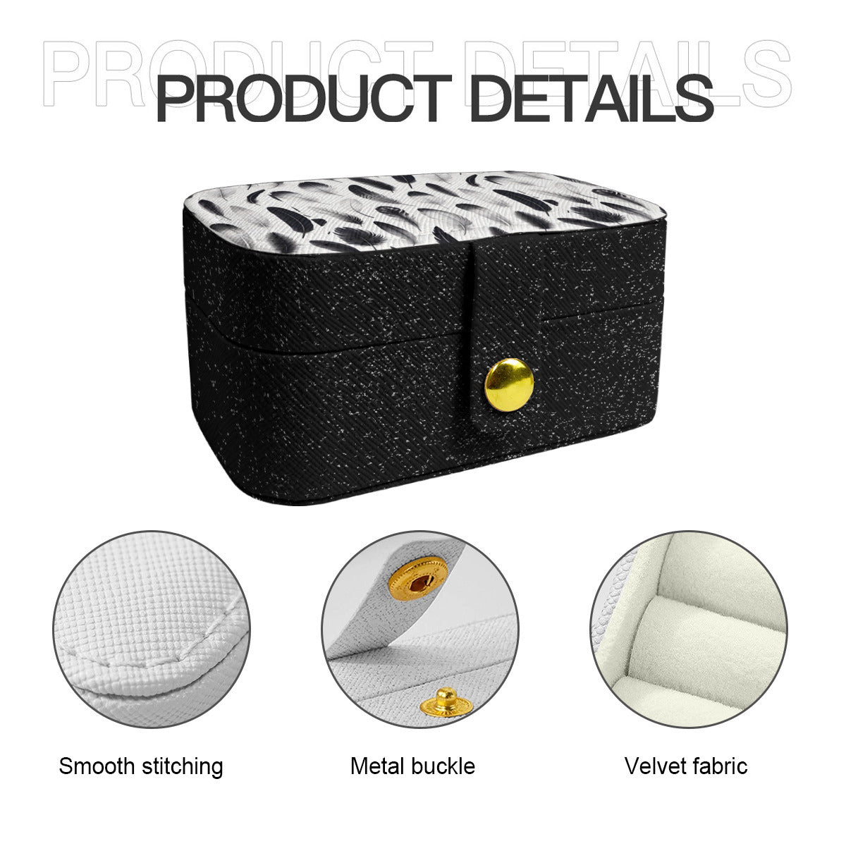 Black And White Feathers Personalized Portable Jewelry Box
