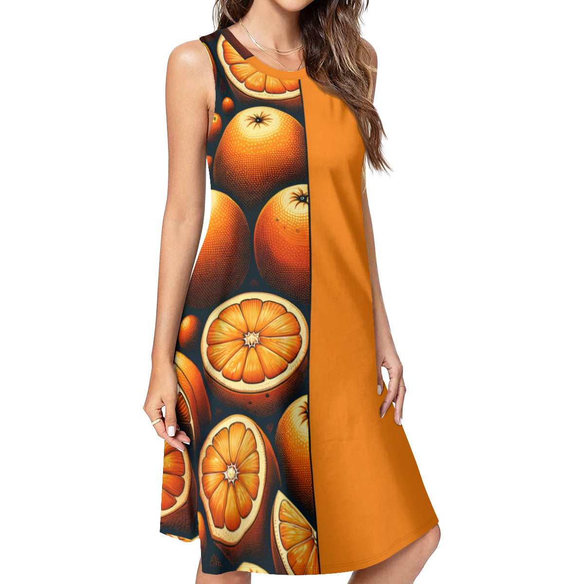 Orange Check Women's Casual Dress | Polyester