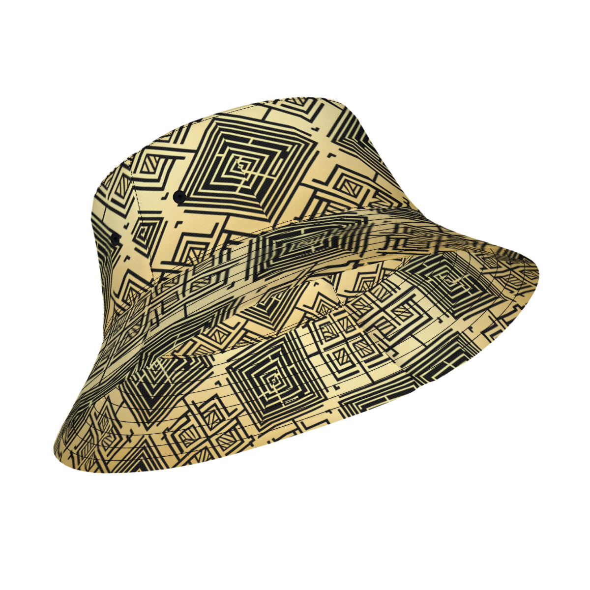 Golden Geometric Shapes Double-Sided Unisex Polyester Bucket Hat