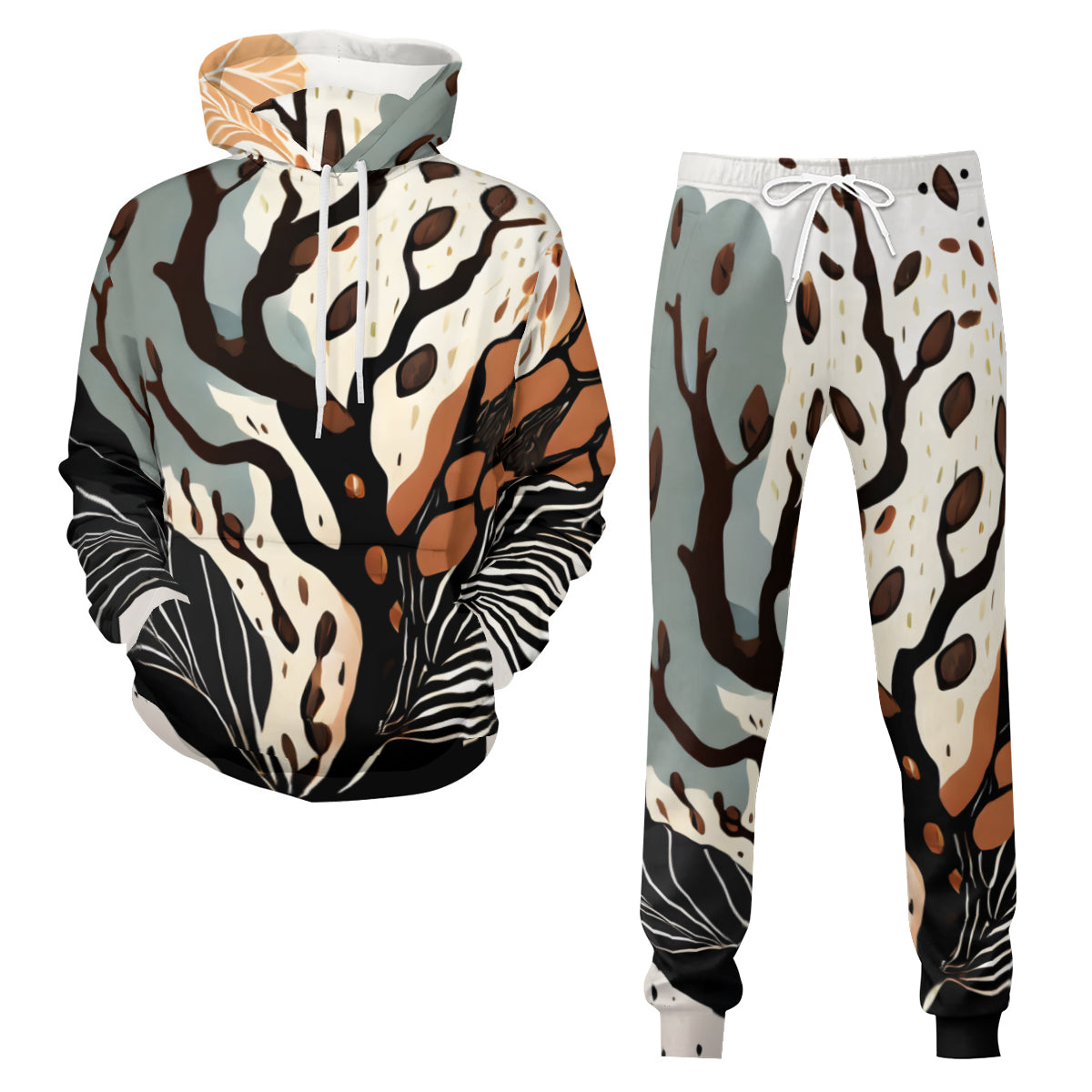 African Tree Pattern Men's Adult Hoodie Set (Double-Layer Hood) | Health Fabric