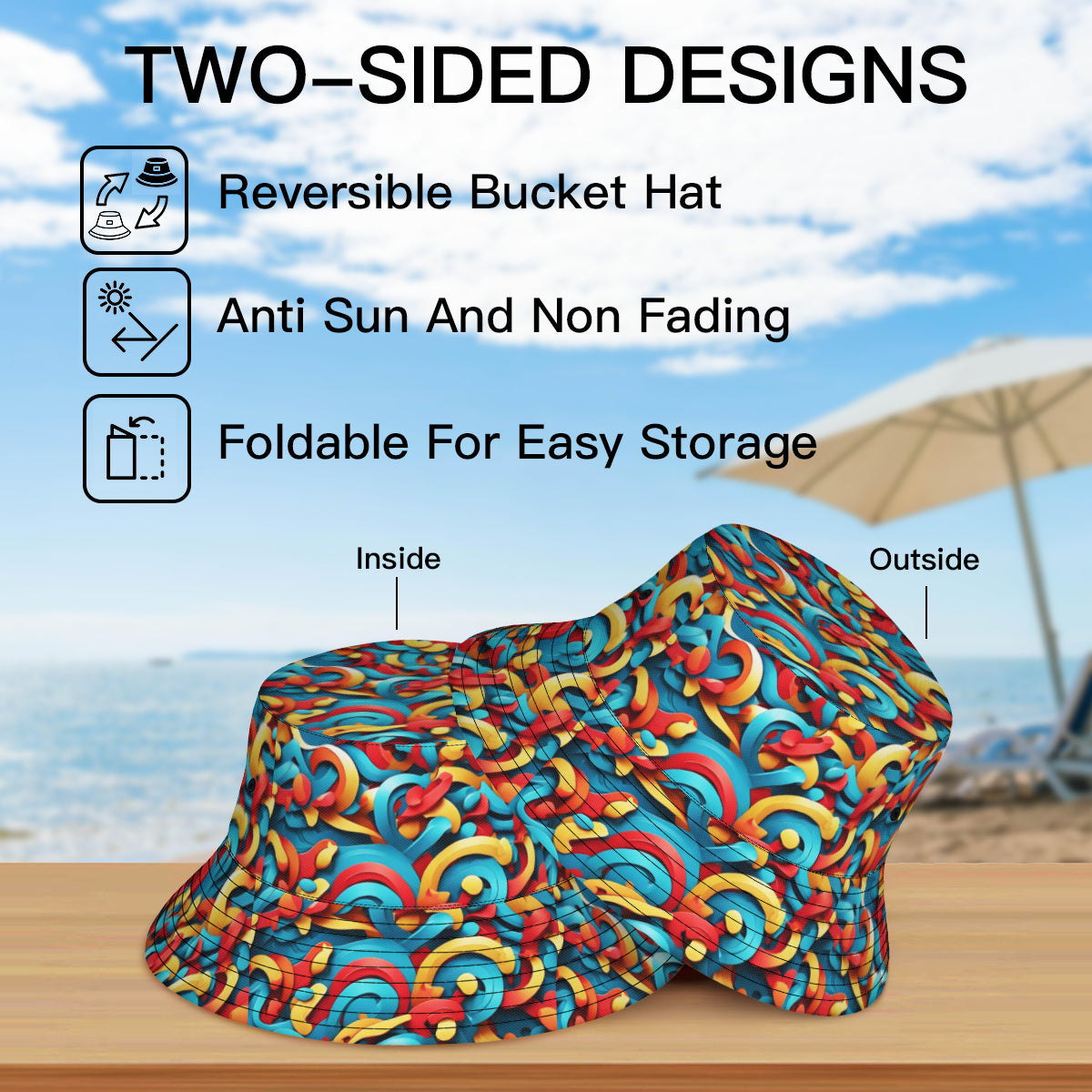 Abstract Double-Sided Unisex Polyester Bucket Hat