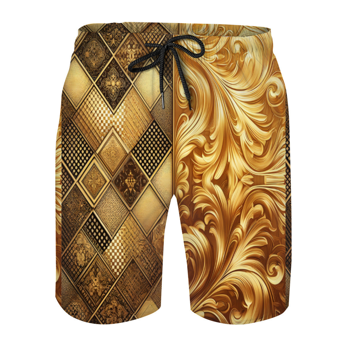 Elegant Gold Men's Beach Shorts (Not Mesh Lined) | Polyester
