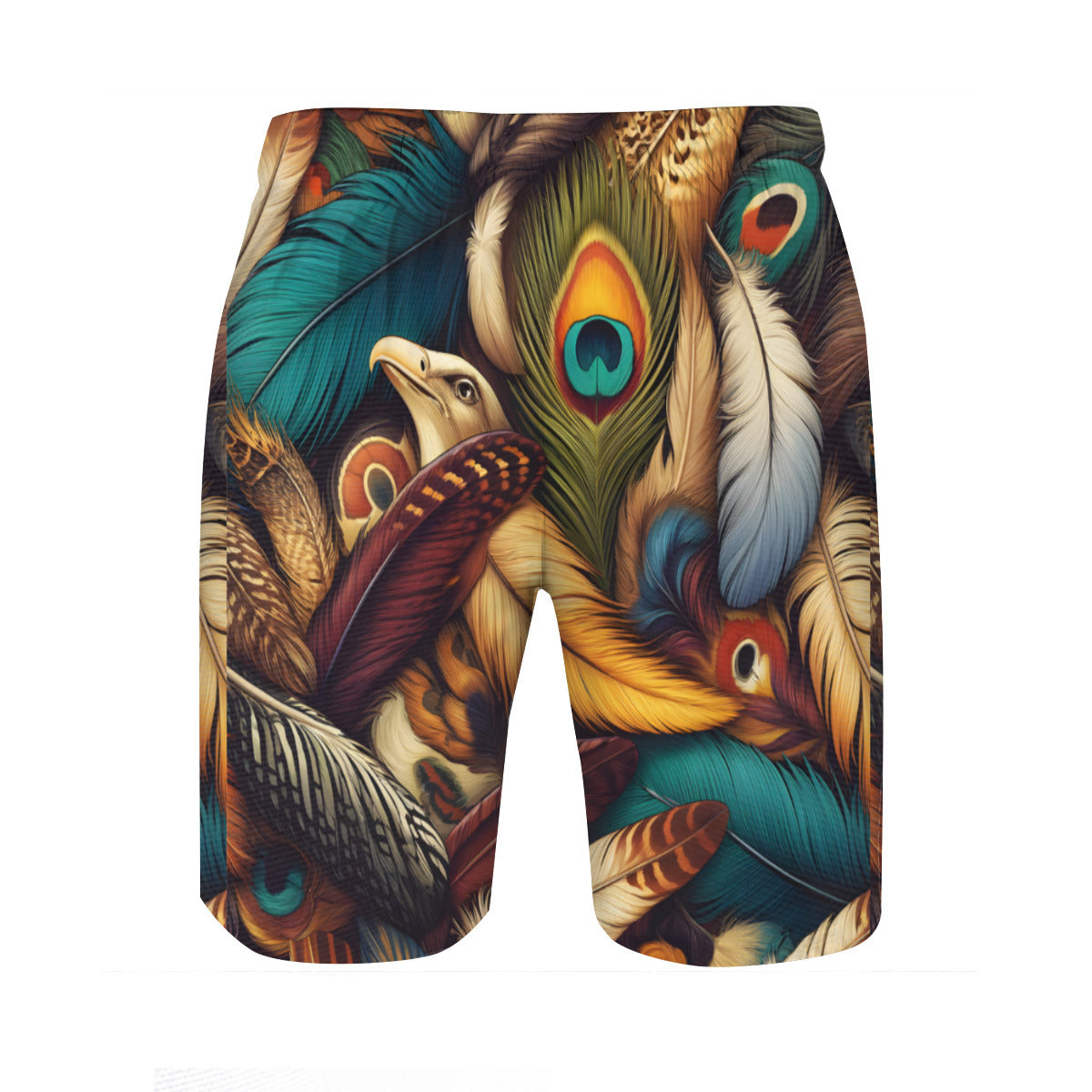 Elegant Peacock Feathers Men's Beach Shorts (Not Mesh Lined) | Polyester