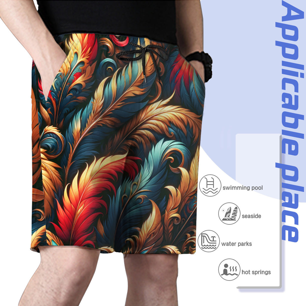 Elegant Feathers Men's Beach Shorts (Not Mesh Lined) | Polyester