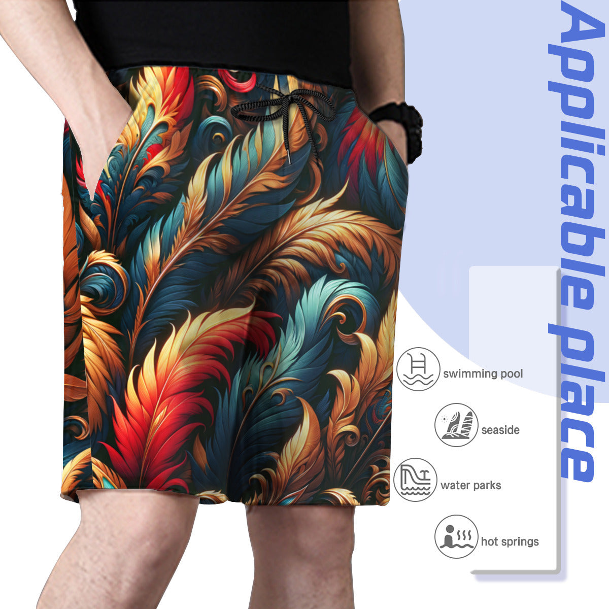 Elegant Feathers Men's Beach Shorts (Not Mesh Lined) | Polyester