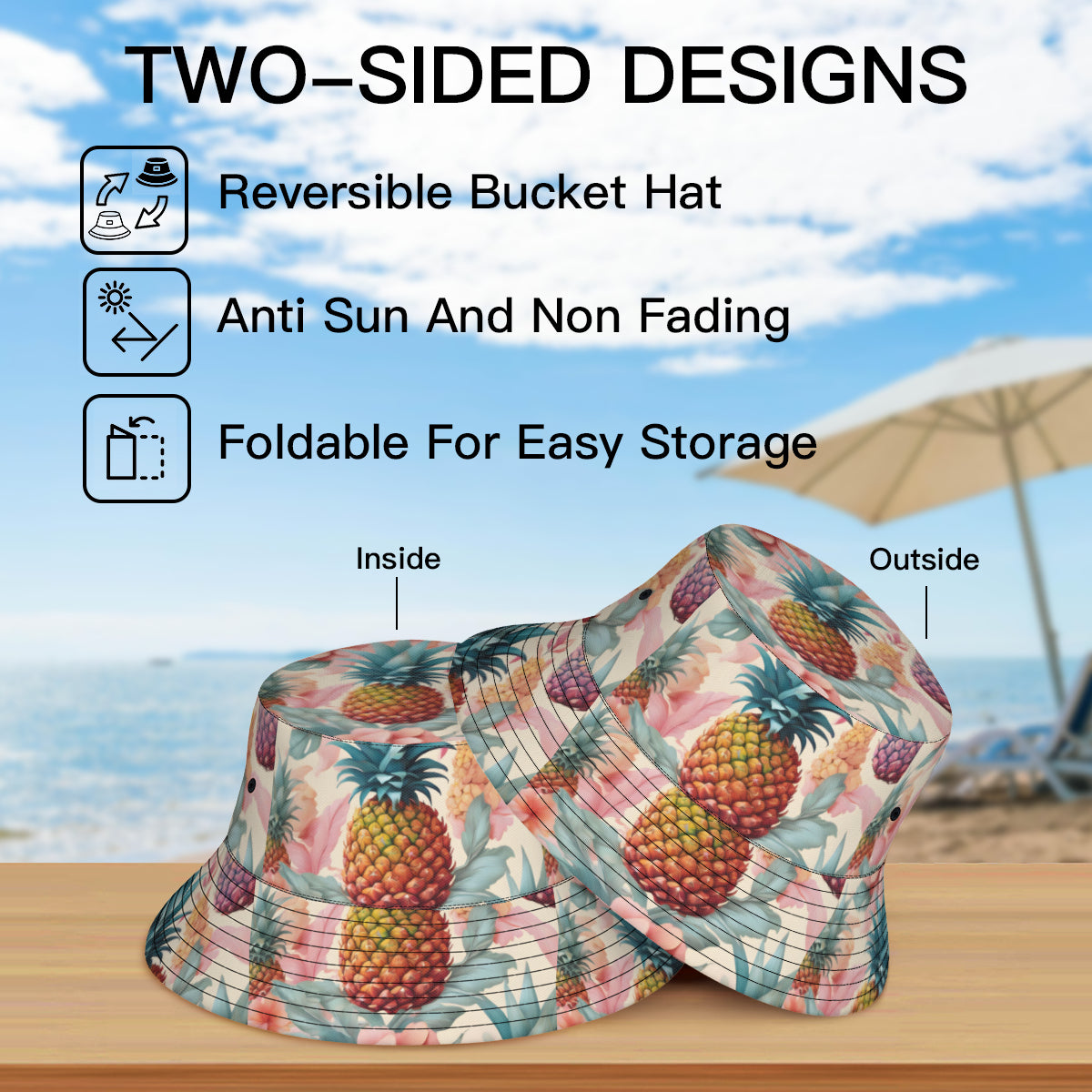 Pineapple Double-Sided Unisex Polyester Bucket Hat