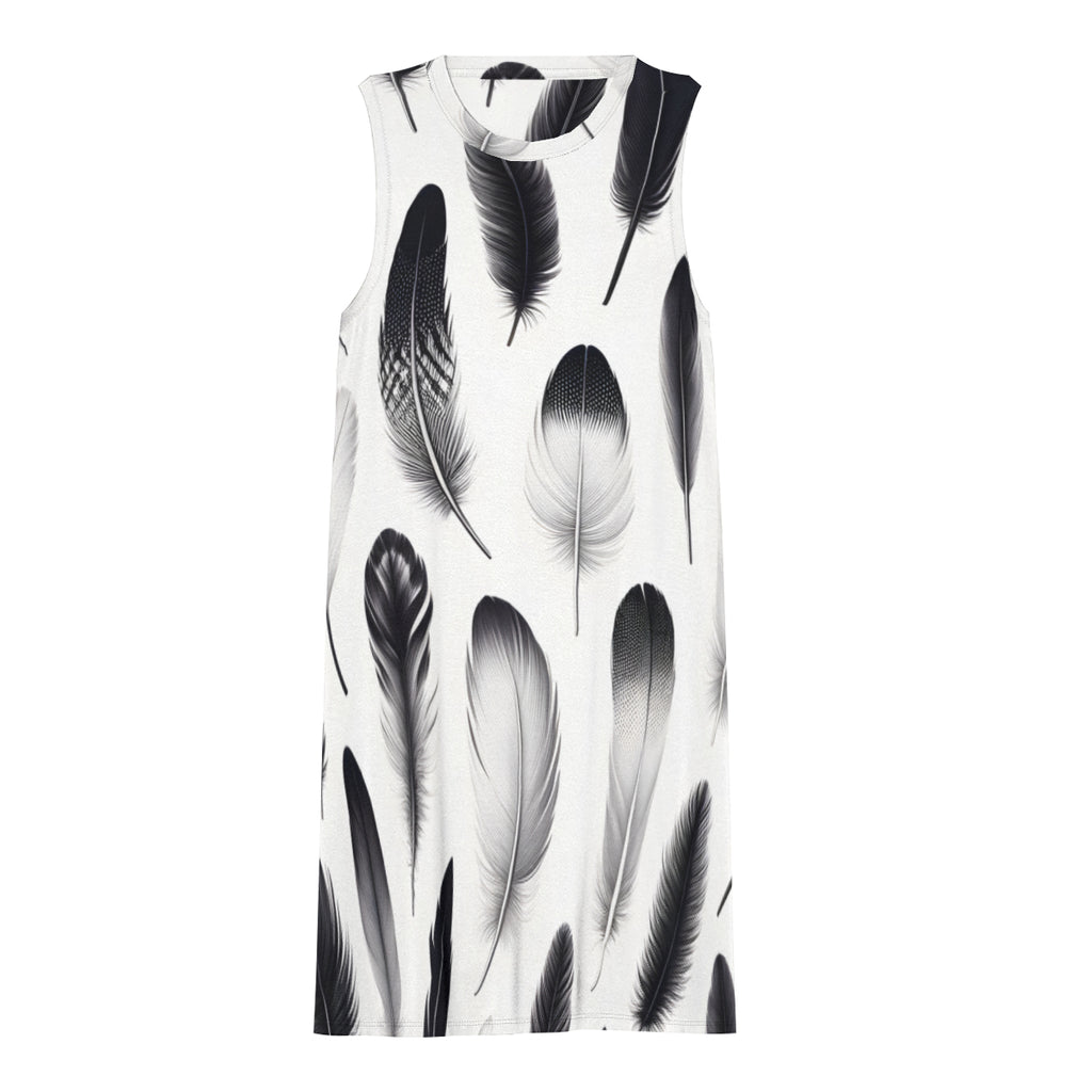 Black And White Feather Women's Casual Dress | Polyester
