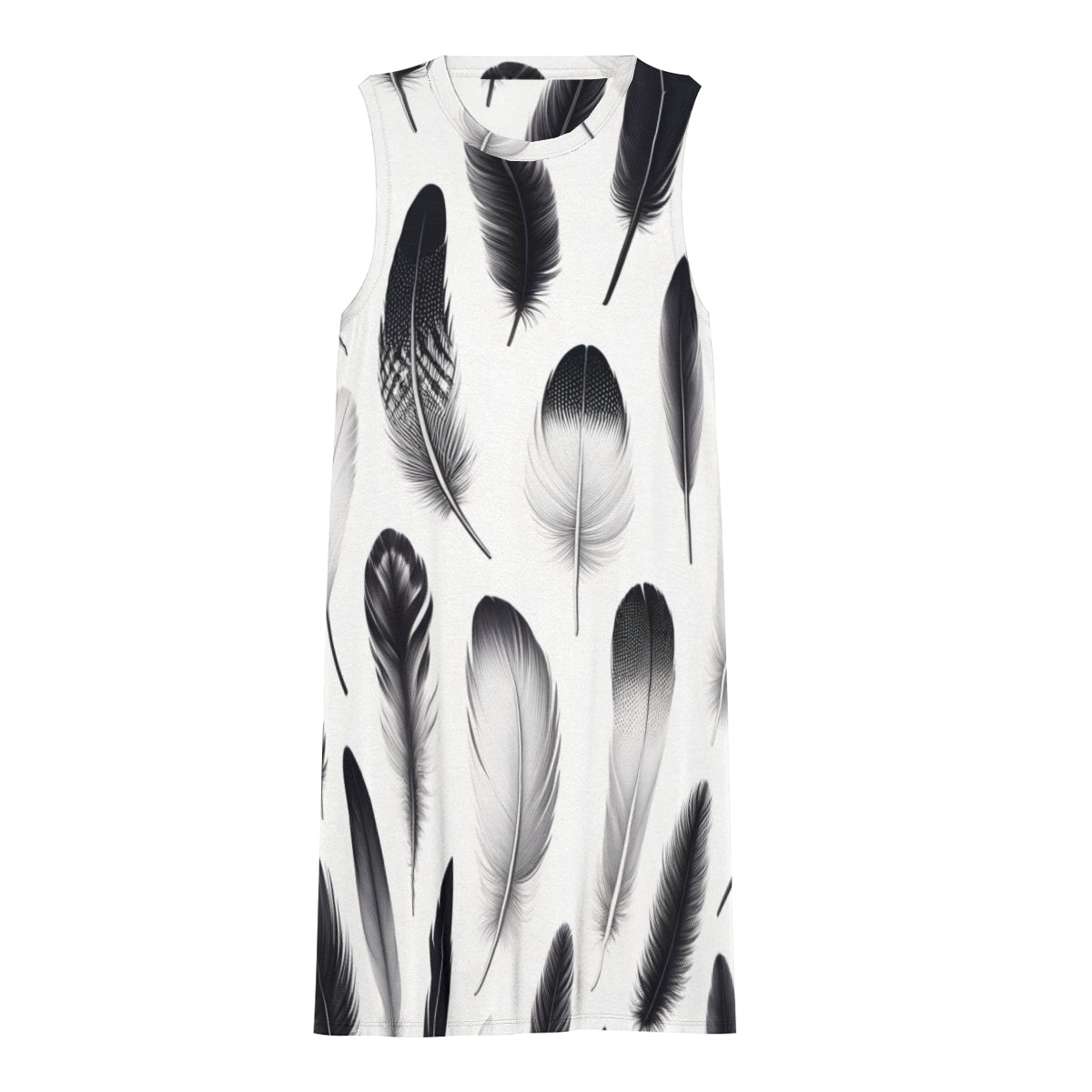 Black And White Feather Women's Casual Dress | Polyester