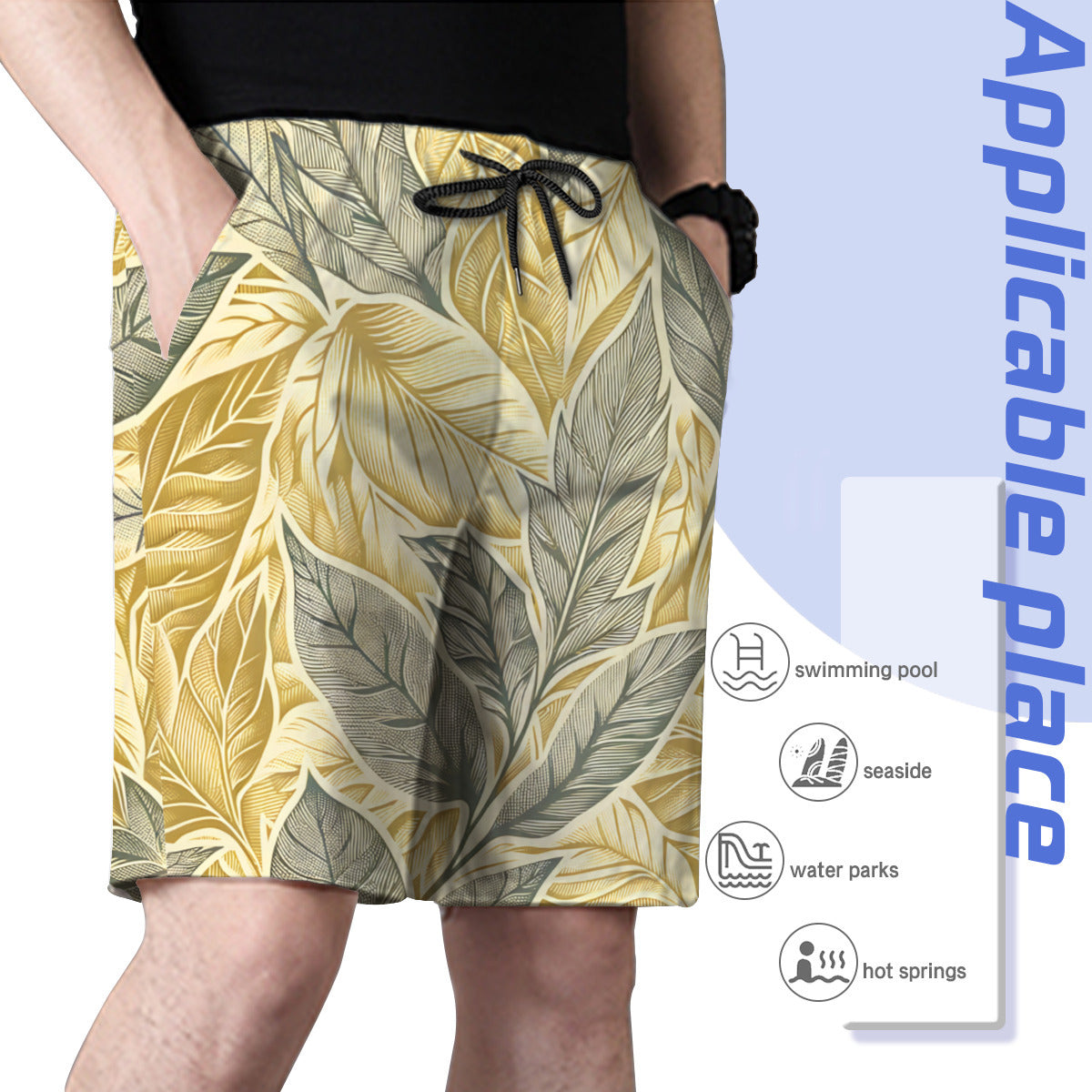 Golden Leaves Men's Beach Shorts (Not Mesh Lined) | Polyester