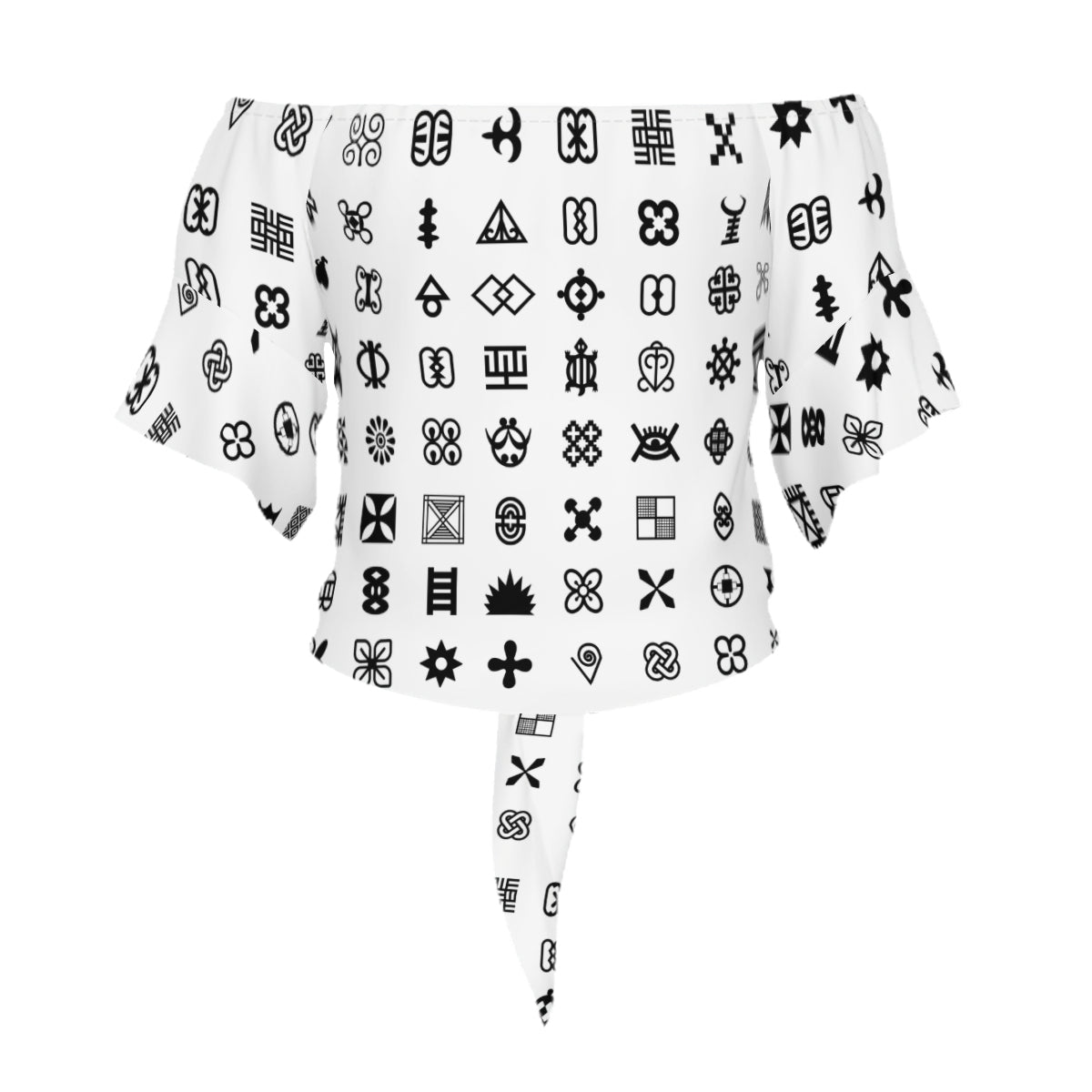 Adinkra Symbols Women's One-shoulder Tie Short Sleeves T-shirt | Polyester