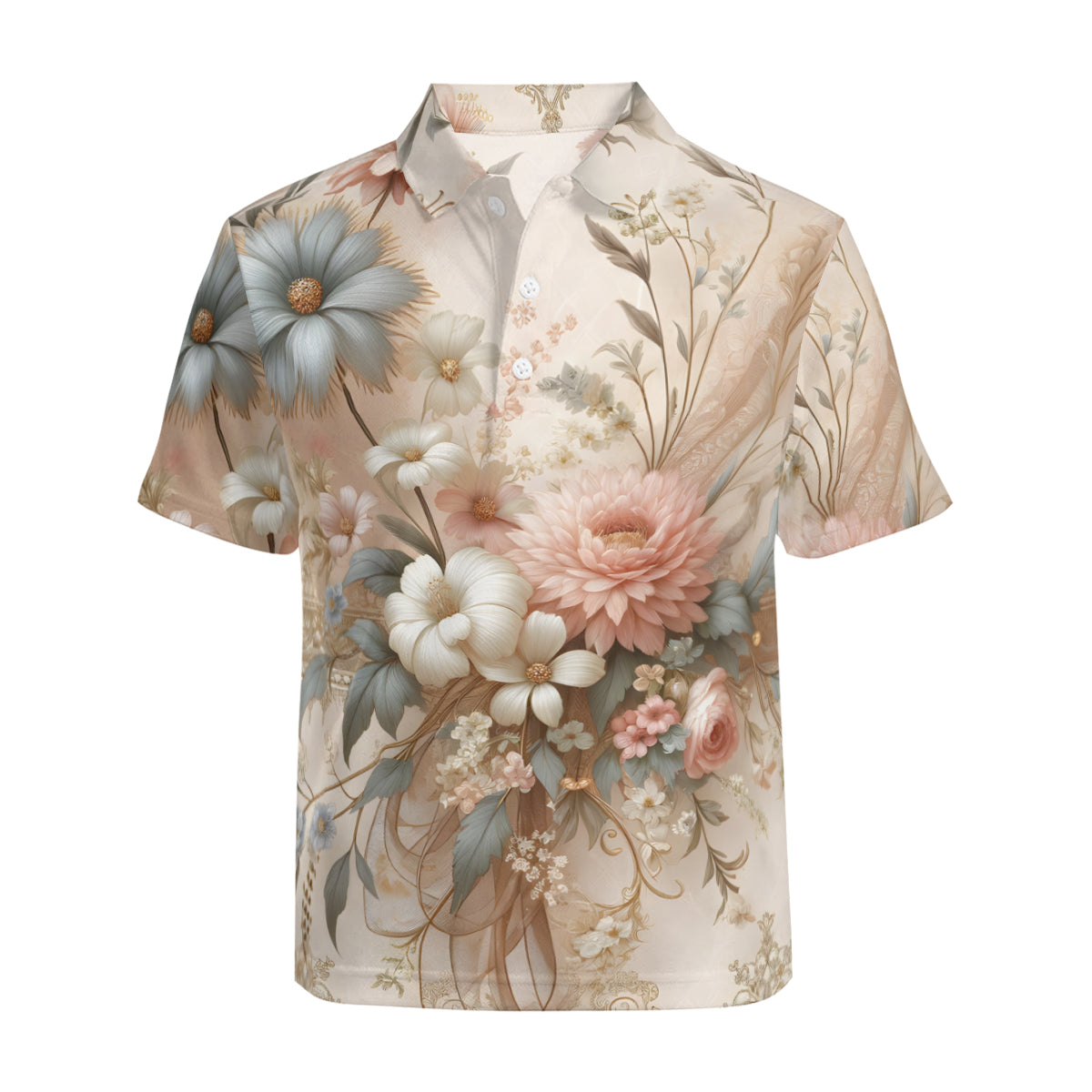 Floral Men's Premium European Size POLO Shirt | 95% Polyester+5% Spandex