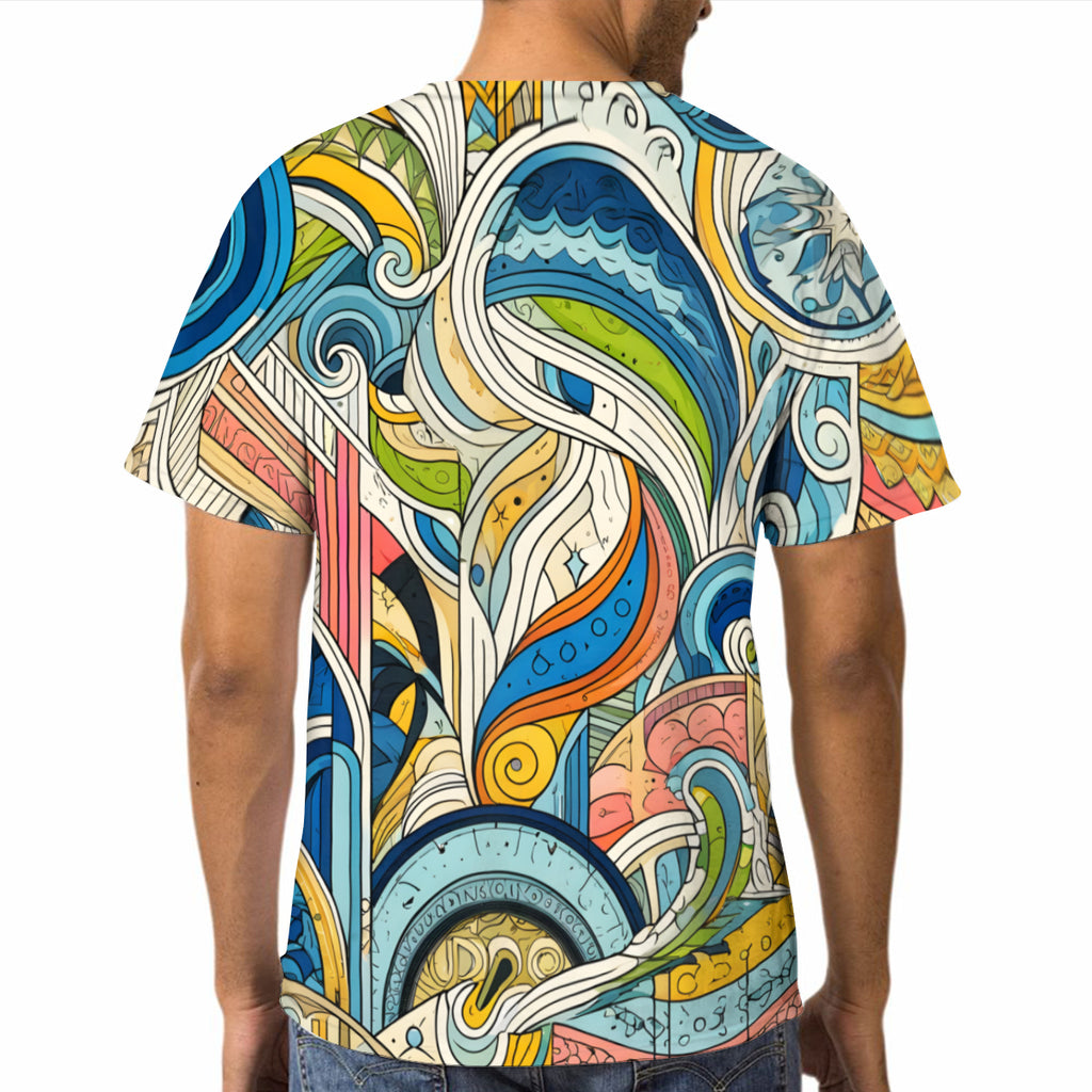 Abstract Floral Men's Short-Sleeved Mesh Cloth T-Shirt｜Polyester