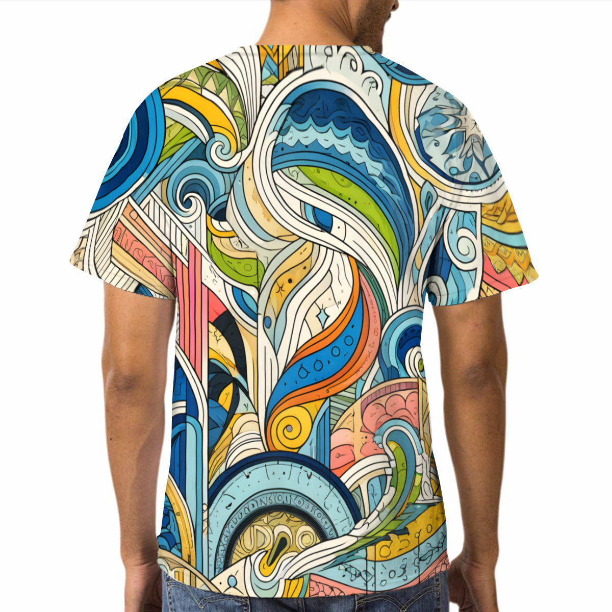 Abstract Floral Men's Short-Sleeved Mesh Cloth T-Shirt｜Polyester